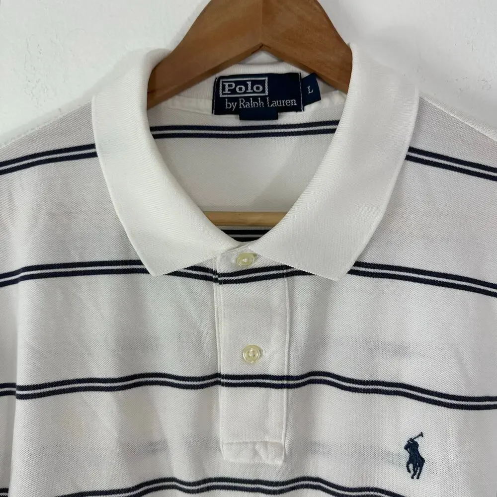 Vintage Polo Ralph Lauren Polo Shirt Men's Large Stripe Short Sleeve 100% Cotton